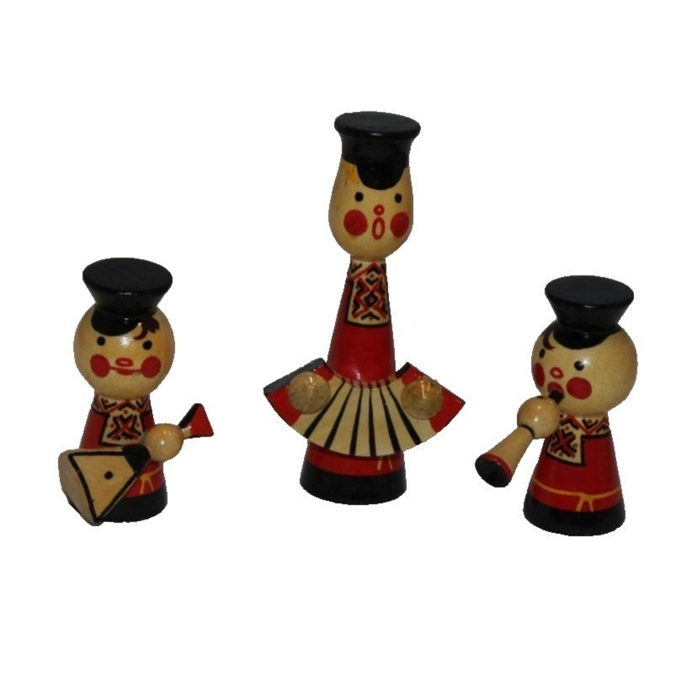 vintage Russian Folk Art wooden musician band figures figurines lot of 3